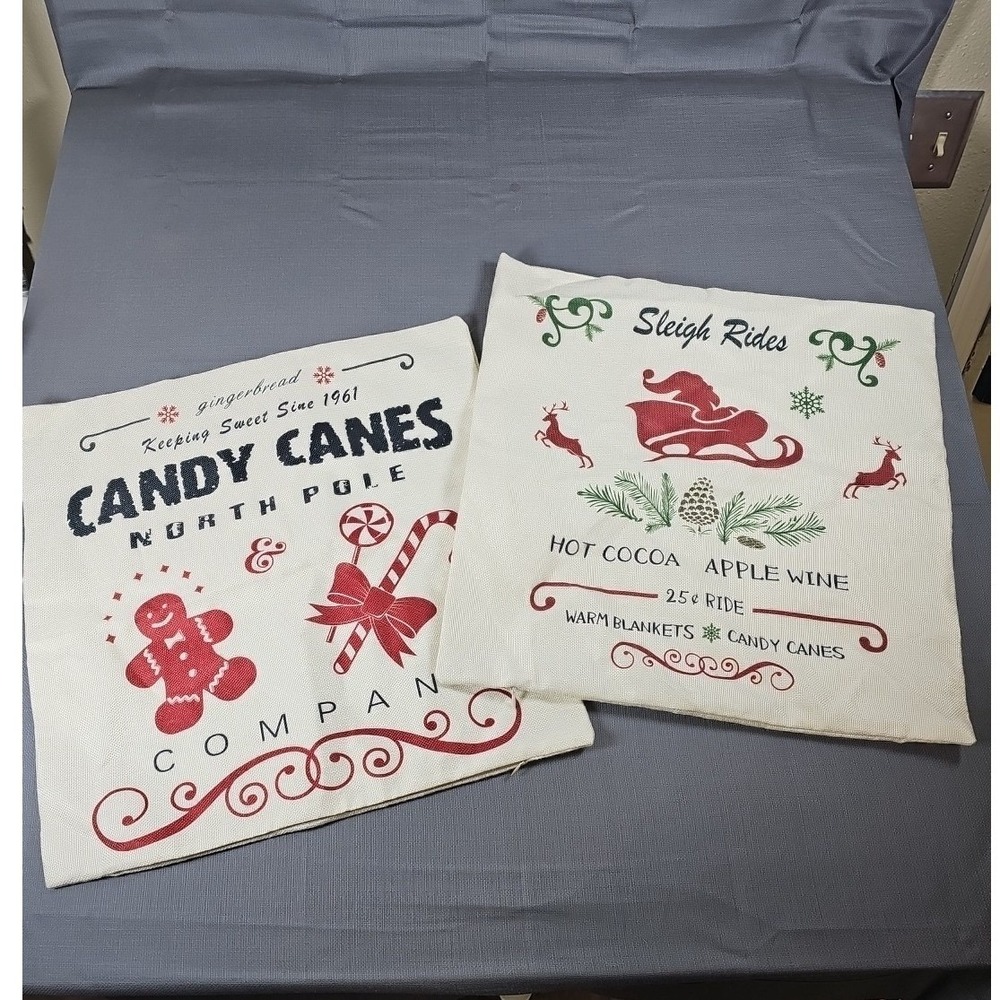 2 Burlap Holiday 17x17 Decrative Zippered Pillow Covers Cozy Comfort Nostalgic - Picture 1 of 6